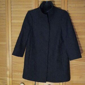 Ann Taylor Black Lace Floral Brocade Fabric Hidden ButtonDown Coat Jacket Size S